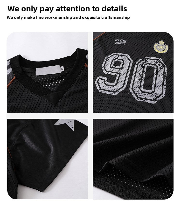 American Street Style T-Shirt for Men and Women 2025 Summer Rugby Jersey Short Sleeve Oversize Loose Casual Top