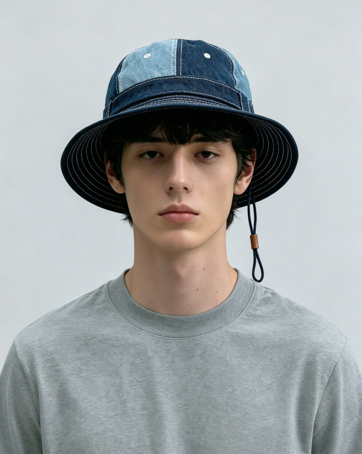 Denim Patchwork Bucket Hat – Japanese Vintage Unisex | Yamalin clothes | Vintage workwear outfit for men