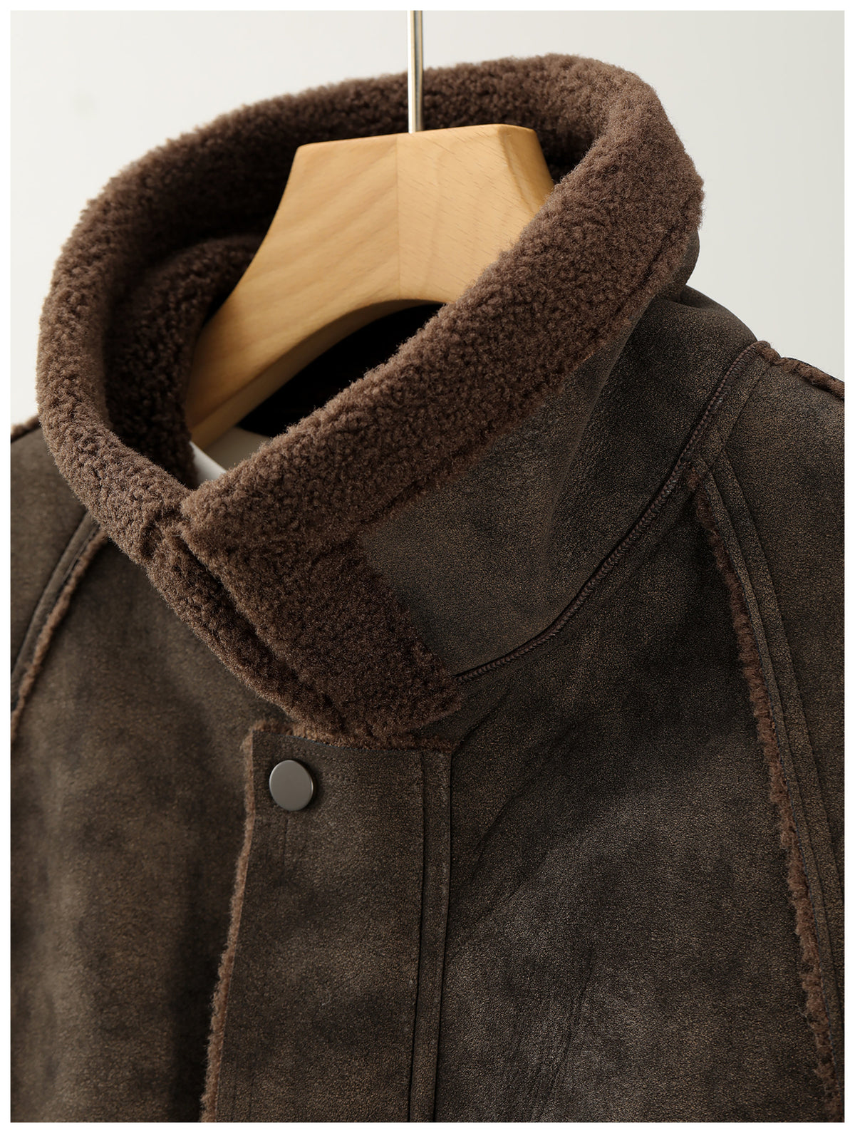 Faux Leather Jacket – Aged Finish & Fleece Collar
