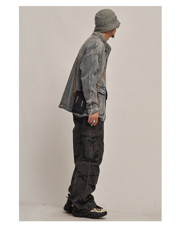 Textured Denim Jacket – Stand Collar & Bound Pockets