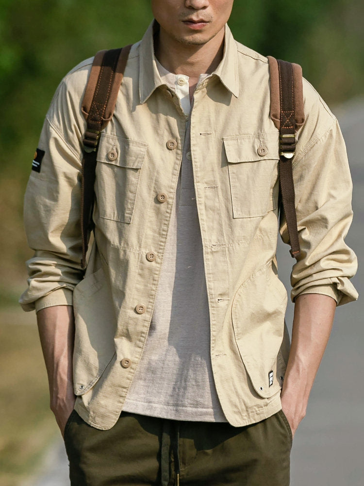 Vintage Cargo Workwear Jacket Men – Loose Cotton Multi Pocket American Coat