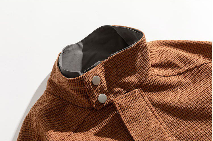 Corduroy Jacket – Contrast Stand Collar & Pocket Trim | Yamalinclothes