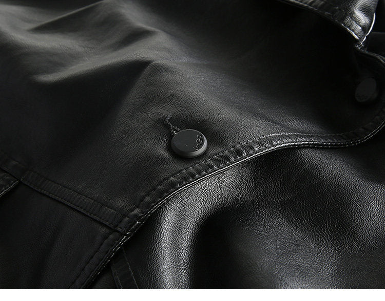 Badge Embroidered PU Leather Biker Jacket – Oversized Unisex | Yamalin clothes | Vintage workwear outfit for men