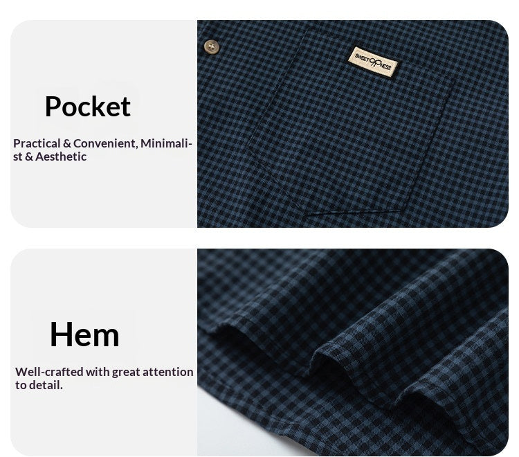 Japanese vintage plaid short-sleeve shirt for men and women, summer loose versatile, high-end shirt trend