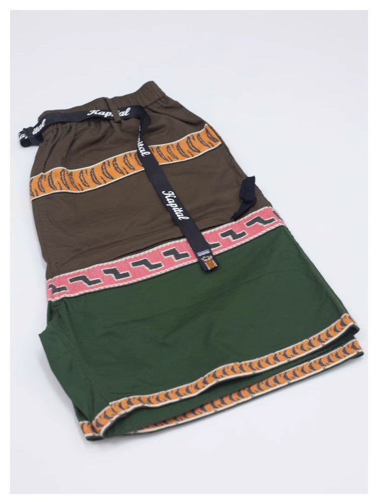 Trendy Japanese retro belt color matching casual shorts men and women summer adjustable 21SS