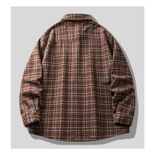 Brushed Plaid Long Sleeve Shirt Jacket – Vintage Loose Unisex Casual