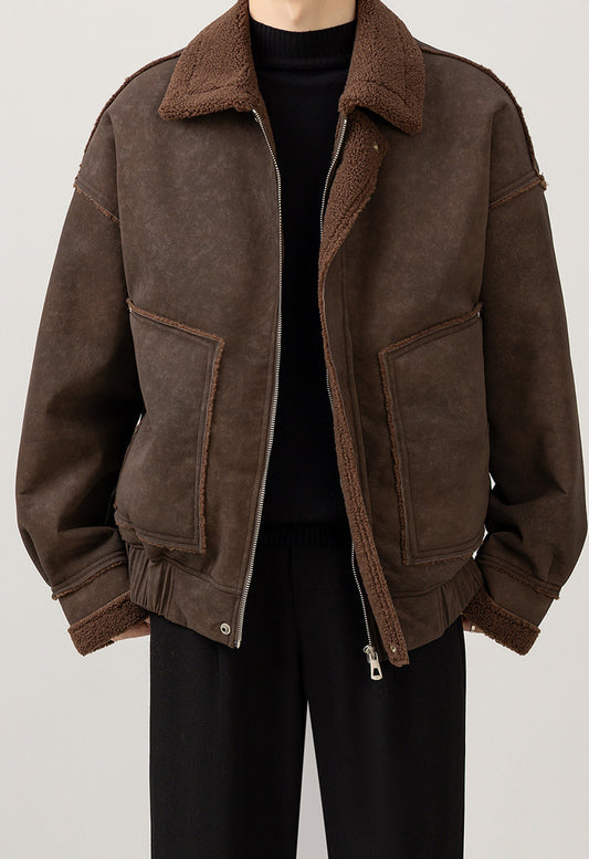 Fleece-Collar Jacket – Riveted Pockets & Boxy Fit