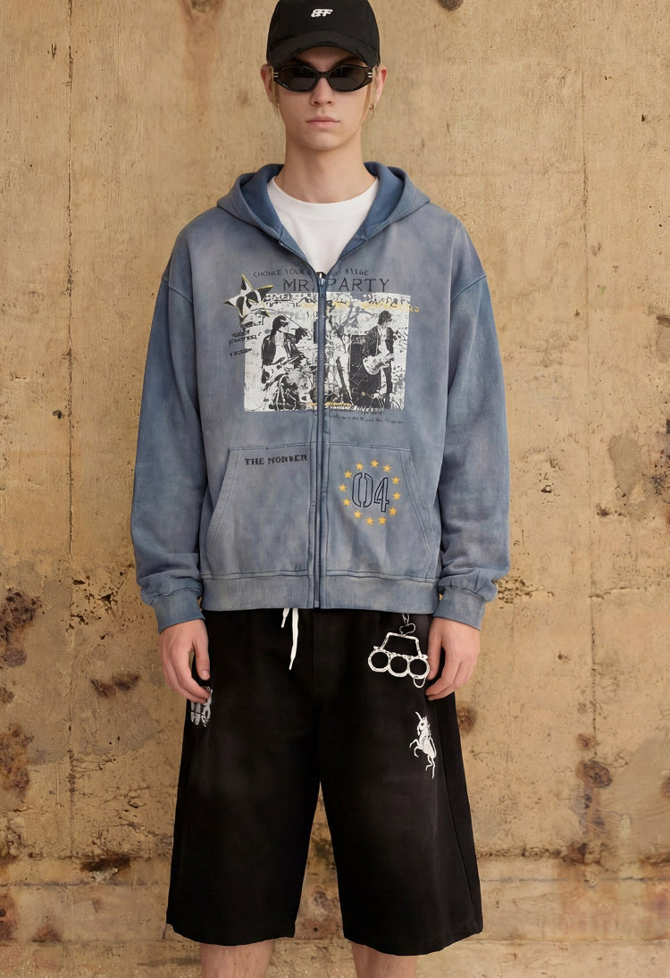 Distressed Gradient Zip-Up Hoodie – Oversized American Streetwear Sweatshirt Jacket | Yamalinclothes