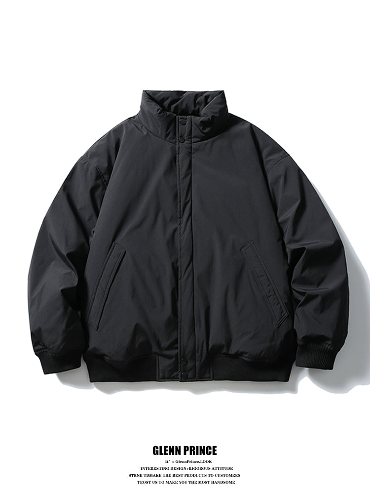 American Retro Basic Stand Collar Workwear Down Jacket for Men Winter Versatile Couple White Duck Down Coat