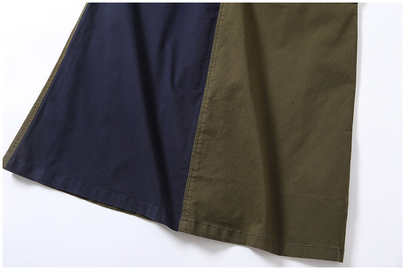 Japanese-Style Patchwork A-Line Skirt – Retro Loose Fit with Elastic Waist & Pockets