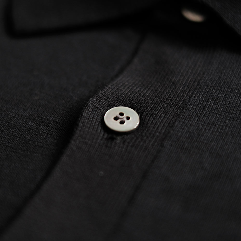 Classic British Retro Pure Black Turn-down Collar Polo Shirt High-woven Long-staple Cotton