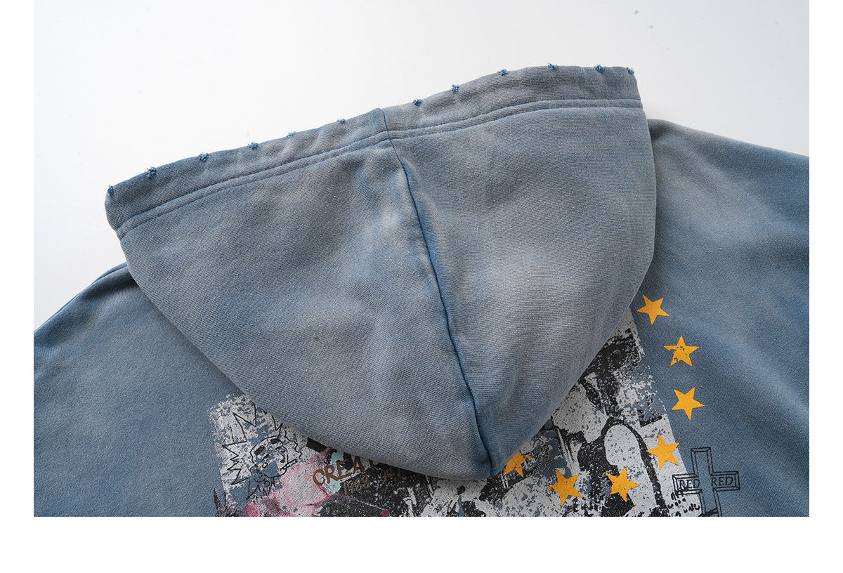 Distressed Gradient Zip-Up Hoodie – Oversized American Streetwear Sweatshirt Jacket | Yamalinclothes