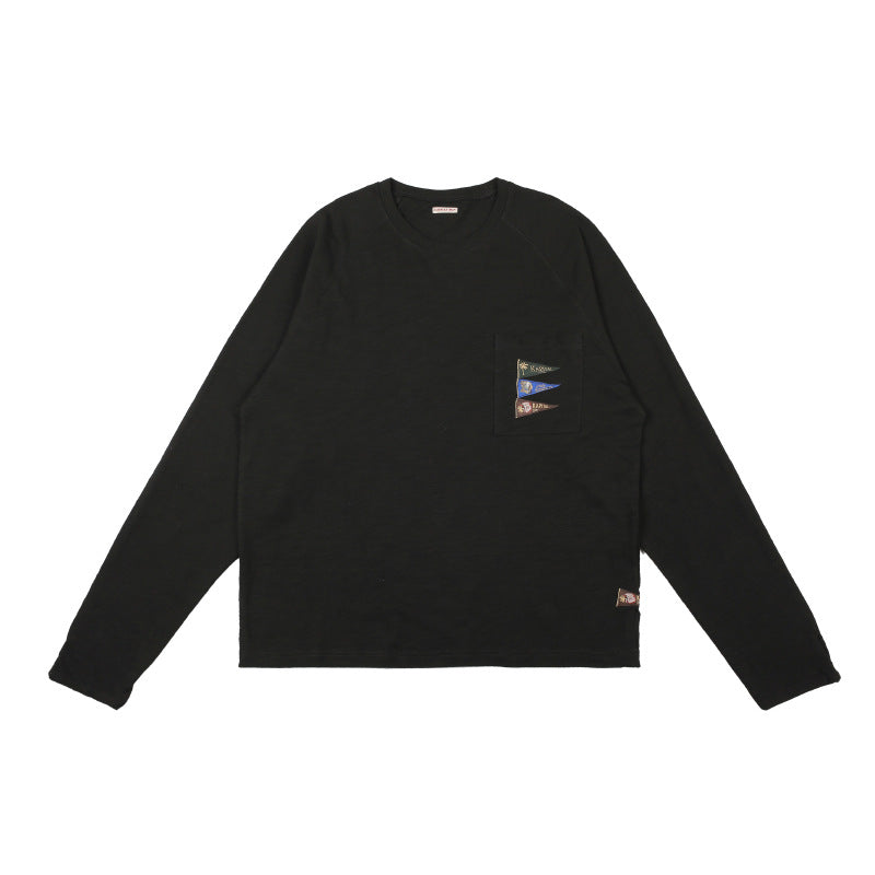 Japanese Style Flag Embroidery Loose Round Neck Men's Versatile Long Sleeve T-Shirt