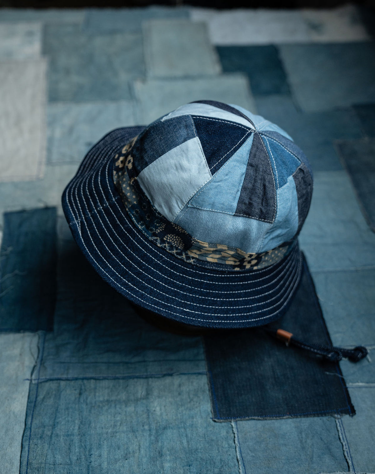 Indigo Dyed Handmade Patchwork Bucket Hat – Japanese Vintage Unisex | Yamalin clothes | Vintage workwear outfit for men