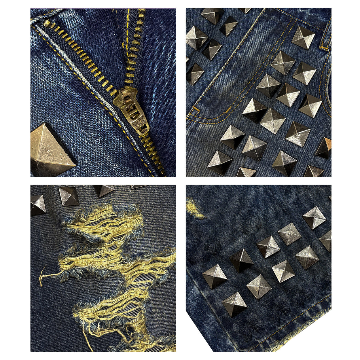 Punk Riveted Ripped Straight-Leg Jeans – Washed Distressed Y2K Vintage Denim