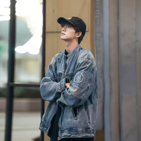 American Vintage Distressed Denim Jacket – Oversized Unisex Trucker Coat – Japanese vintage | yamalin clothes | Yamalinclothes