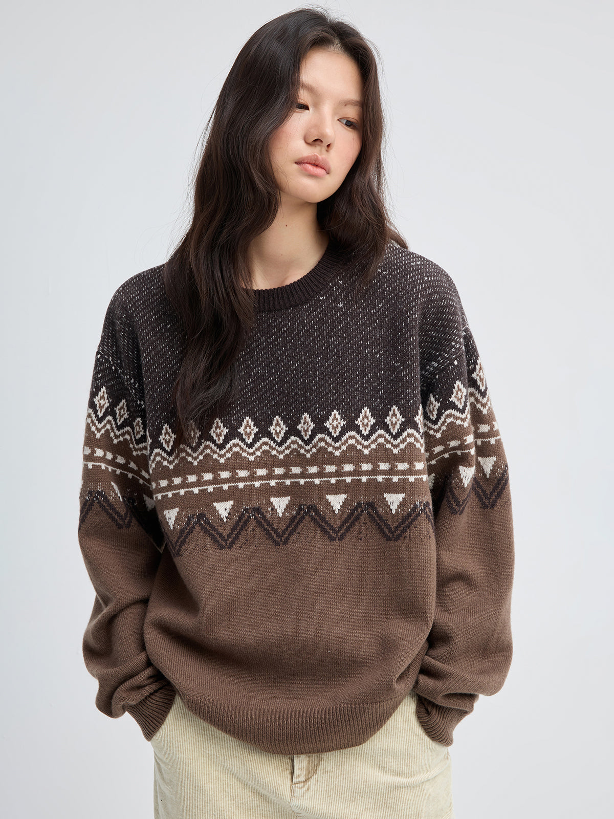 Color-Block Fair Isle Wool-Blend Sweater – Oversized Drop-Shoulder Knit (Unisex)