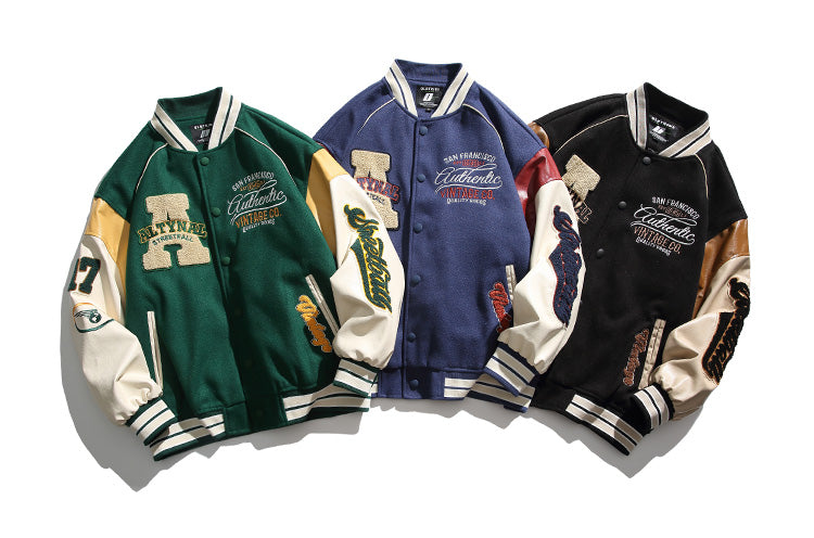 American Style Trendy Brand Patchwork Baseball Jacket for Men, Autumn and Winter Retro Cotton Jacket, Spring and Autumn New Couple Jacket