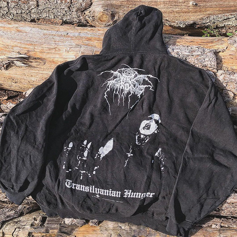 Darkthrone Black Metal Band American Retro Trend Loose Basic Hooded Cardigan Sweatshirt
