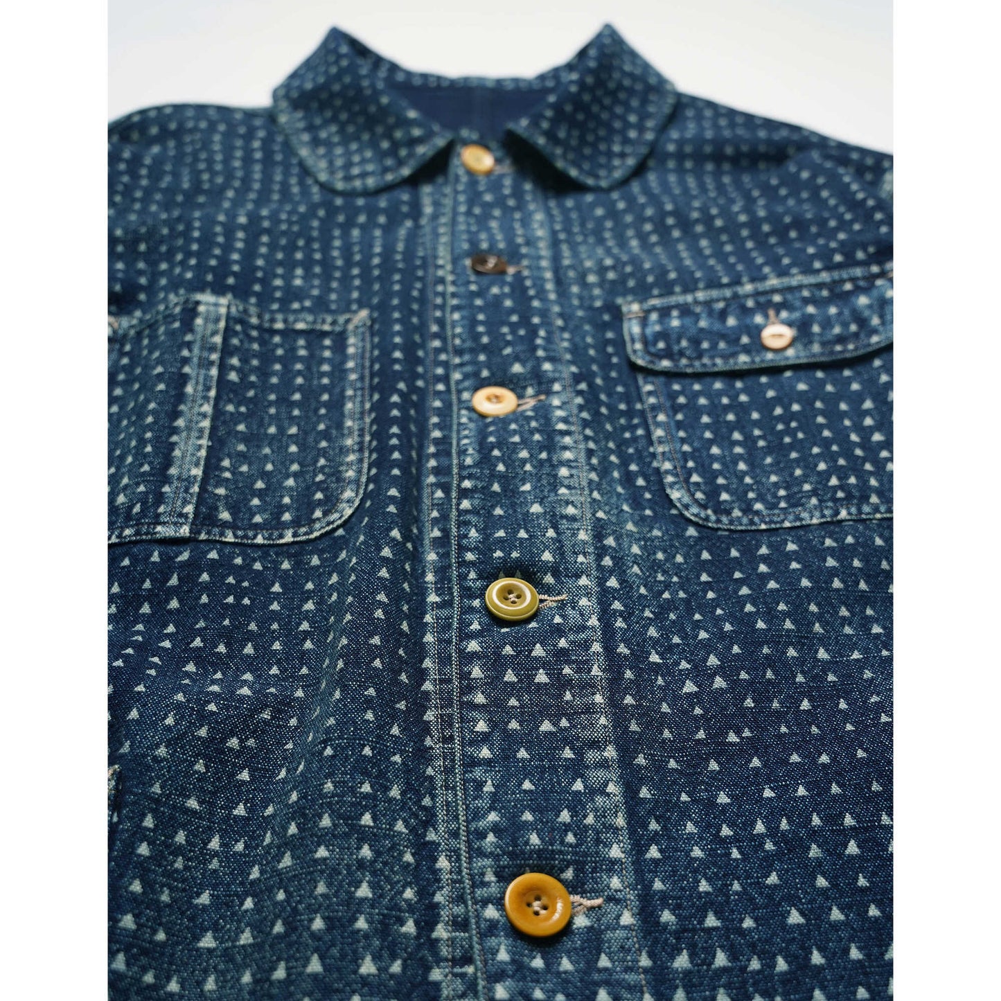 Uncle Xiao African Indigo-Dyed French Jacket – Vintage Cotton Blend, Lightly Washed, Japanese-Retro