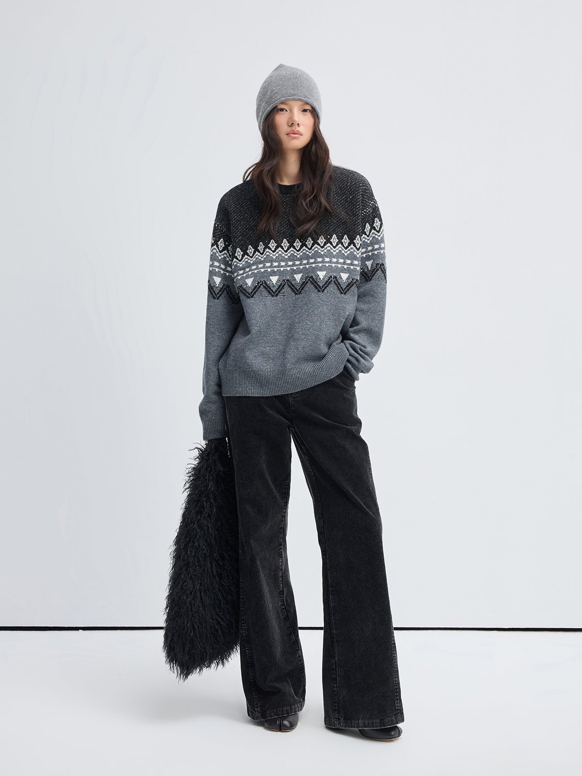 Color-Block Fair Isle Wool-Blend Sweater – Oversized Drop-Shoulder Knit (Unisex)