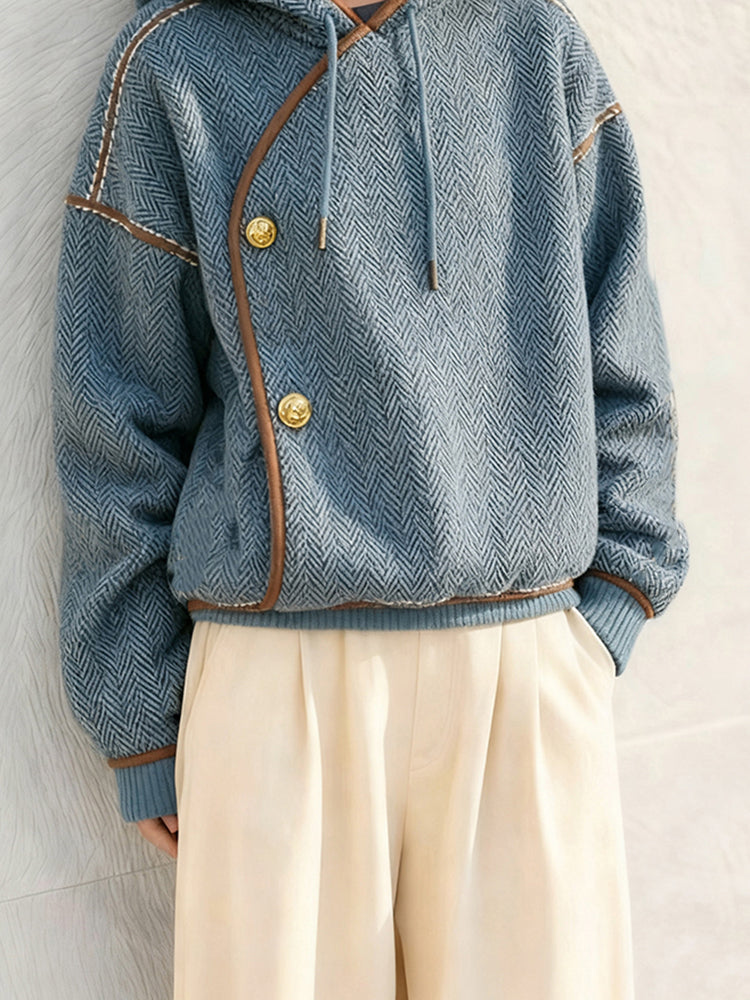 Women's 2025 Autumn Winter Korean Little Chanel Coat - Blue Corduroy Lamb Wool Thick Warm Coat