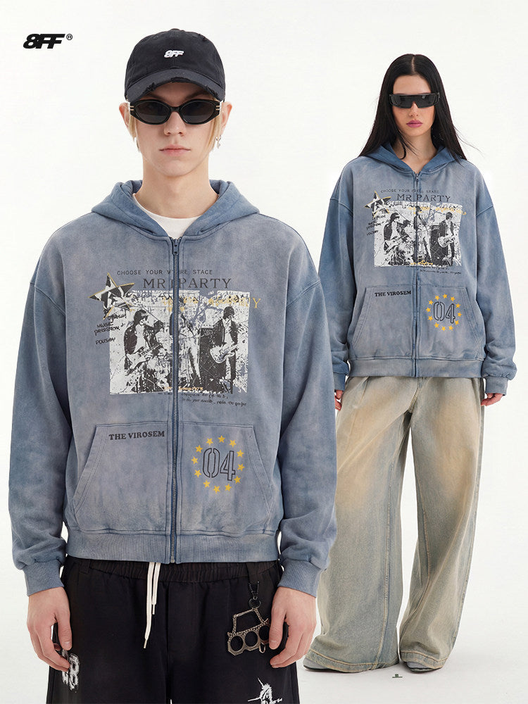 Distressed Gradient Zip-Up Hoodie – Oversized American Streetwear Sweatshirt Jacket | Yamalinclothes