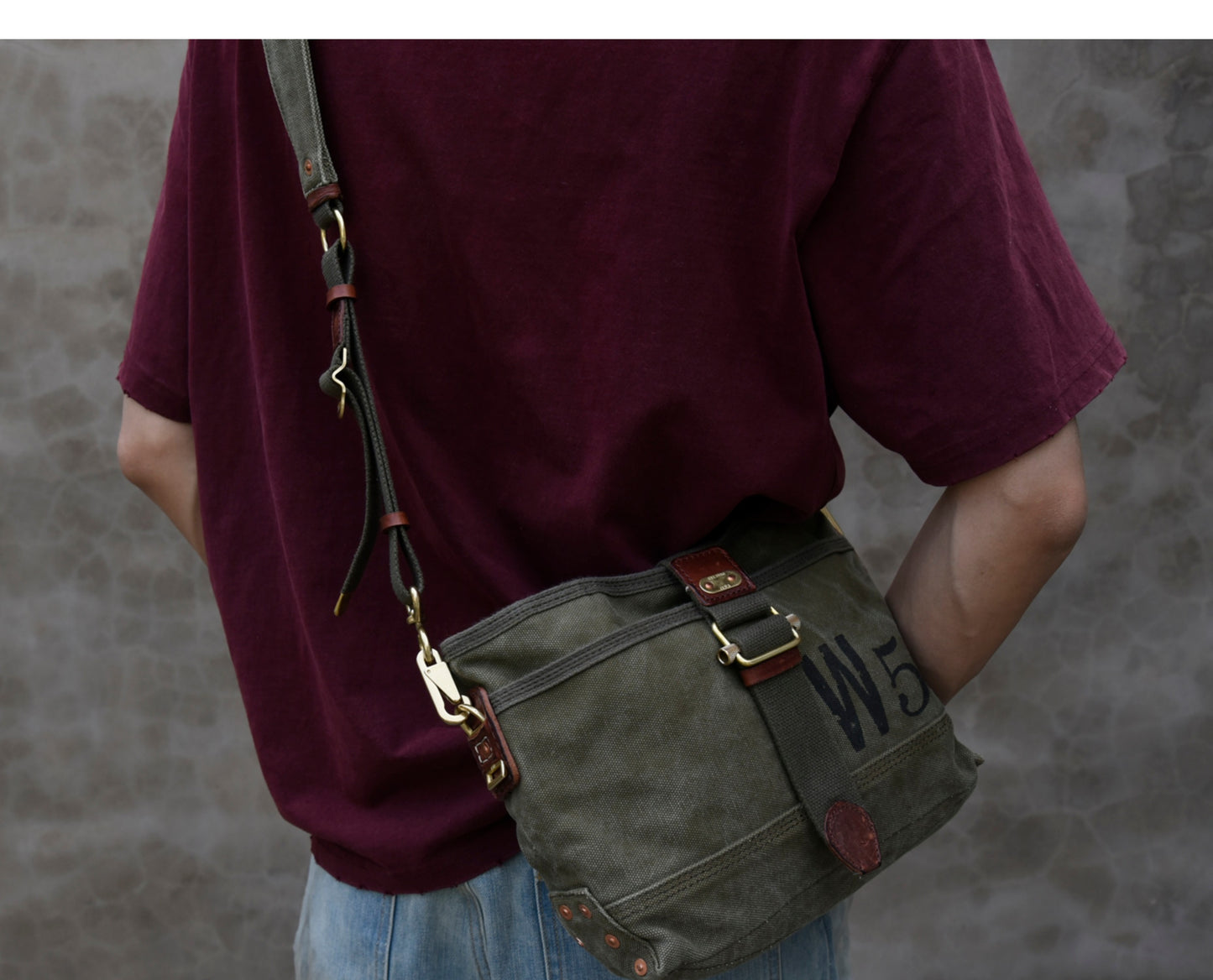 Heavy-Duty Washed Vintage Military Canvas Shoulder Crossbody Bag for Men and Women, Casual Bag with Retro Style
