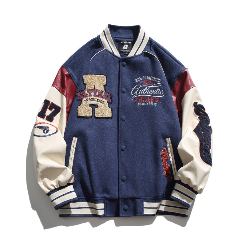 American Style Trendy Brand Patchwork Baseball Jacket for Men, Autumn and Winter Retro Cotton Jacket, Spring and Autumn New Couple Jacket