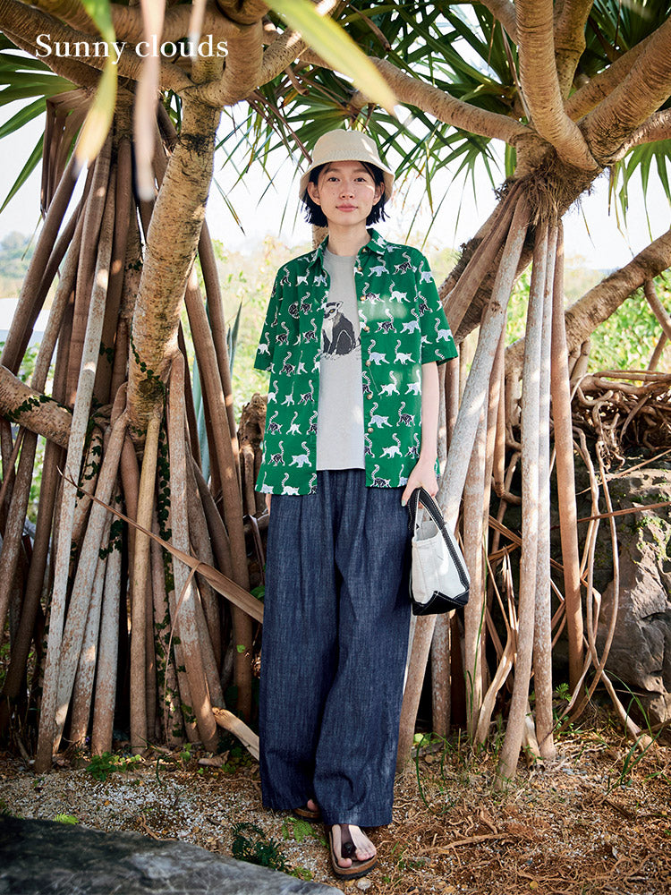 Cotton Japanese Lémur Catta Printed Shirt
