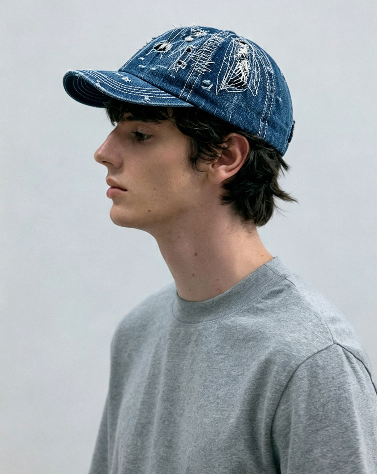 American Vintage Distressed Denim Baseball Cap – Embroidered Unisex | Yamalin clothes | Vintage workwear outfit for men