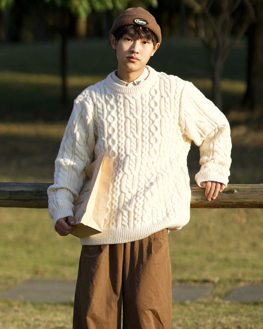 Japanese Jacquard Knit Sweater – Vintage Braided Unisex – Japanese vintage | yamalin clothes | Yamalinclothes