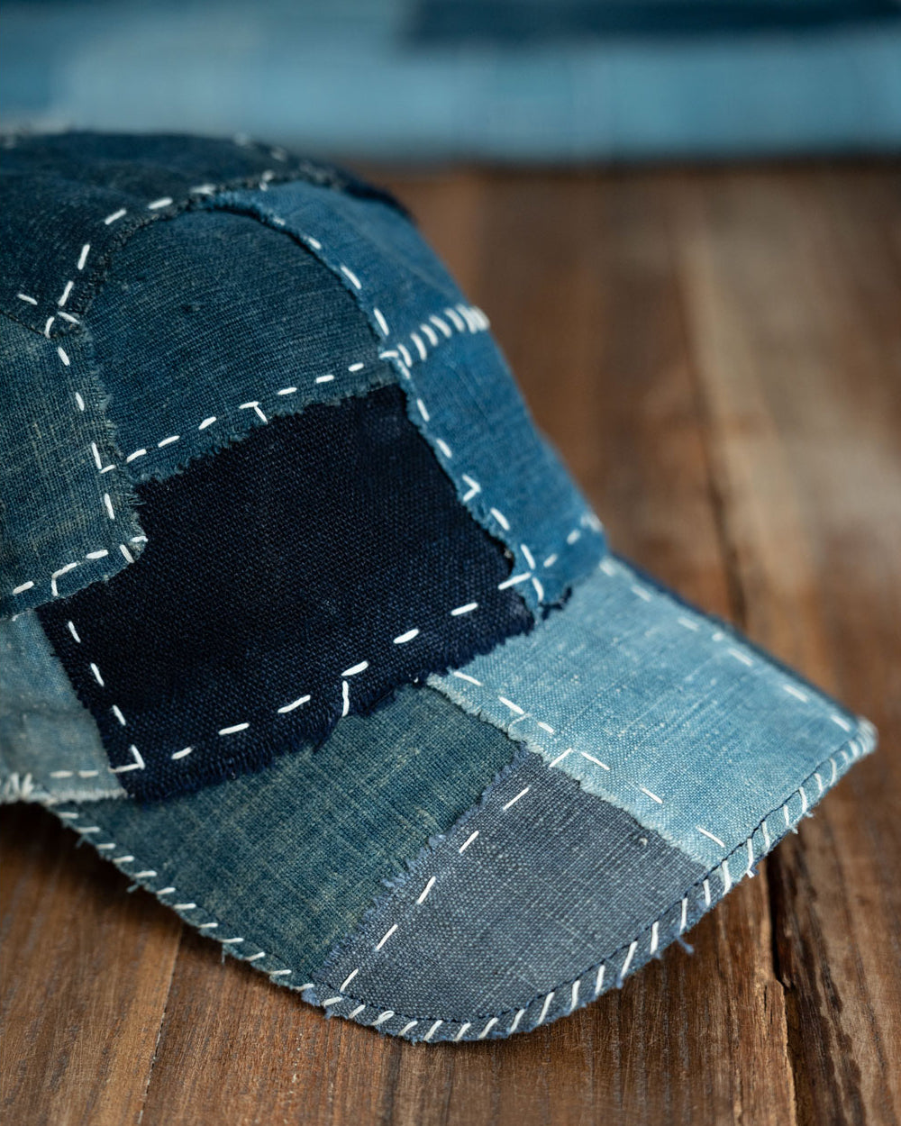 Indigo Dyed Patchwork Embroidered Denim Baseball Cap – Vintage Unisex | Yamalin clothes | Vintage workwear outfit for men
