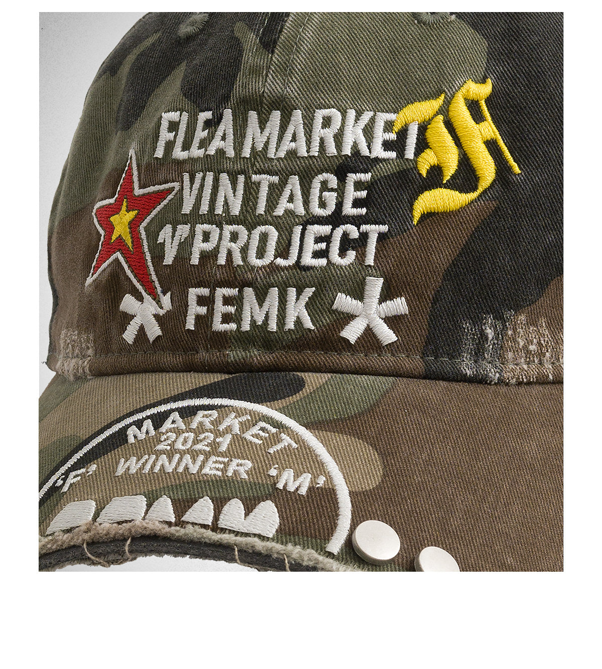 Embroidered Rivet Curved Brim Baseball Cap – Camo Washed Unisex – cap | japanese streetwear | vintage workwear | unisex | Yamalinclothes