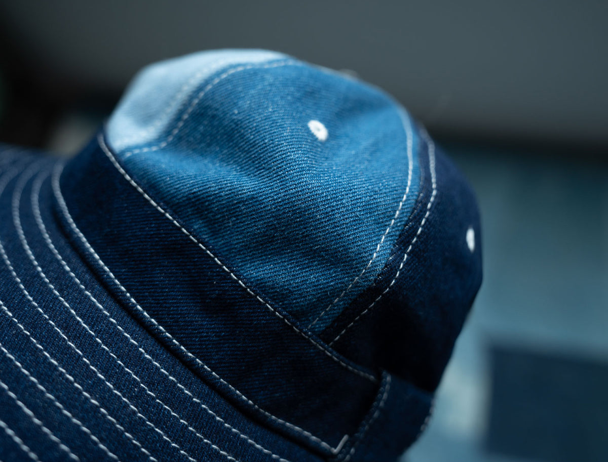 Denim Patchwork Bucket Hat – Japanese Vintage Unisex | Yamalin clothes | Vintage workwear outfit for men