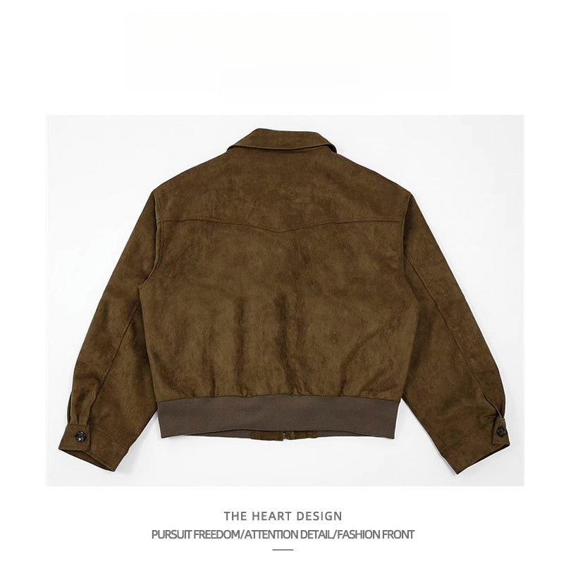 Autumn Winter Retro High Street Suede Short Jacket Men Thickened Stylish Versatile Motorcycle Lapel Flight Casual Jacket