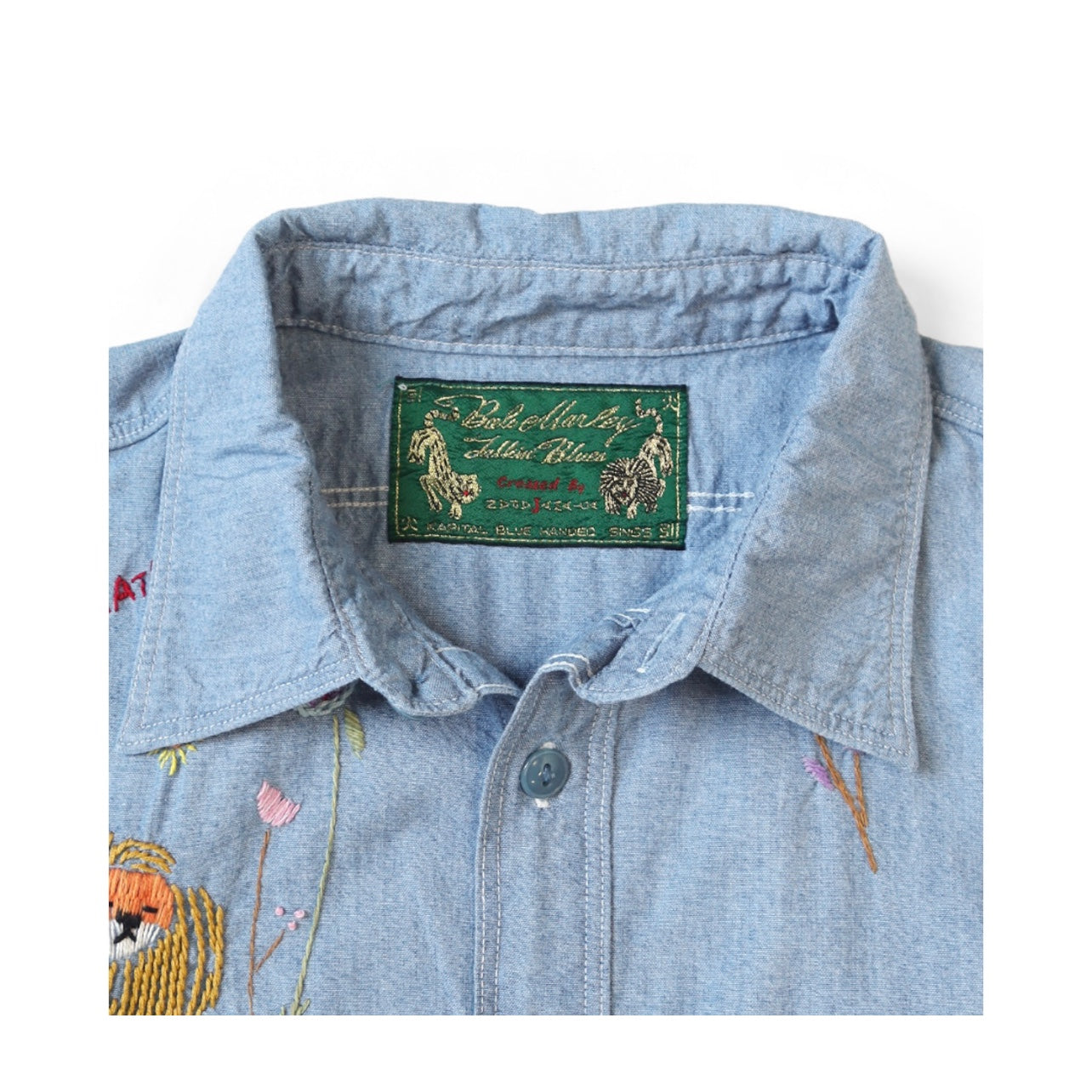 25AW Japanese Style Casual Lion Floral Embroidery Turn-down Collar Cotton Long Shirt