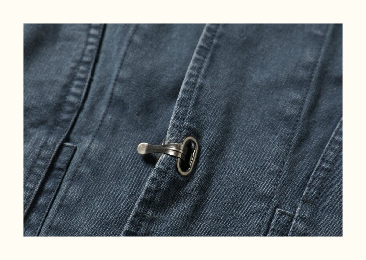 450G French Blue Canvas Work Jacket – Washed Double-Strand Streetwear Coat for Men | Yamalinclothes