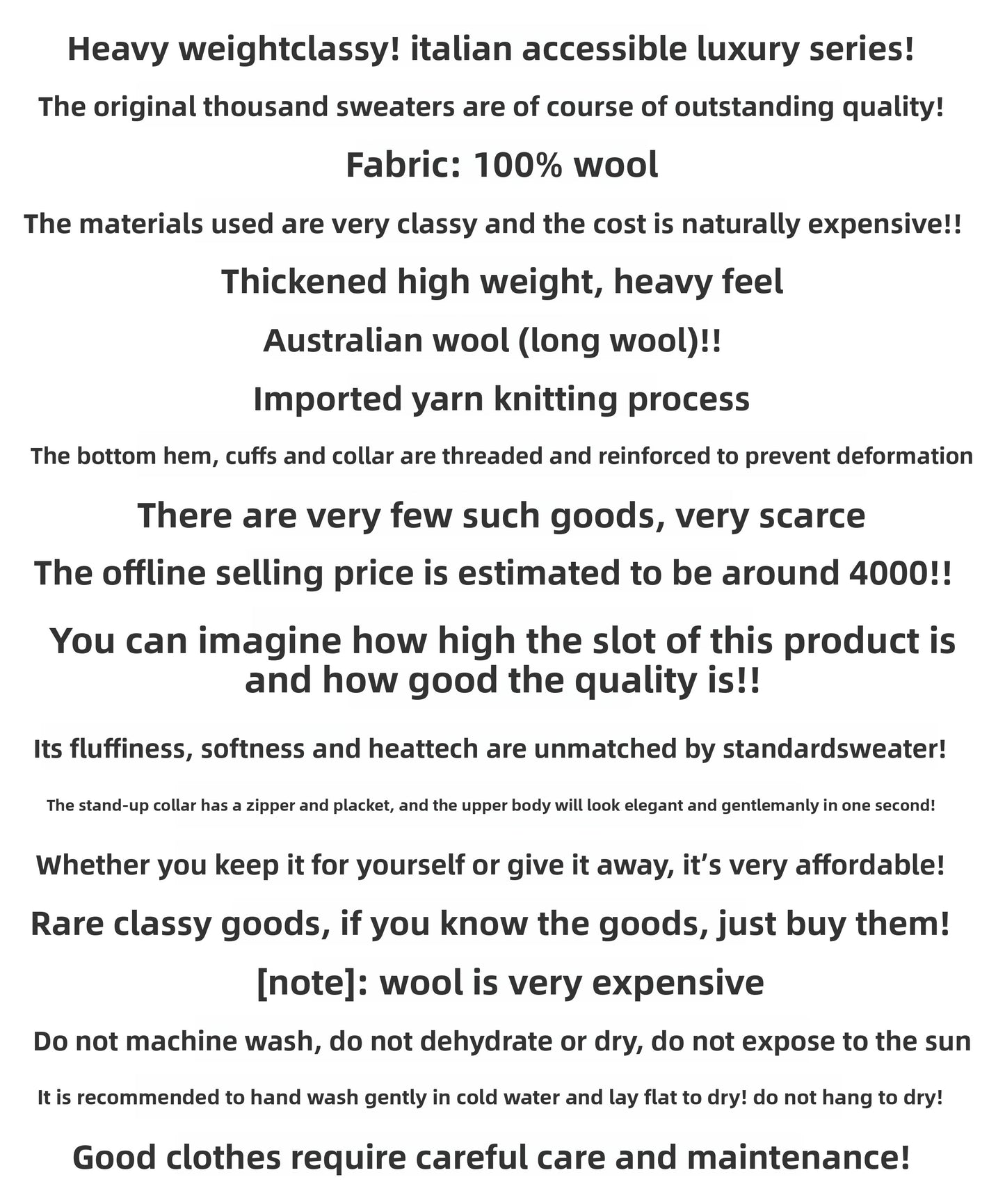 Italian Pure Wool Stand-Collar Cardigan – 100% Heavyweight Knit Sweater Jacket for Autumn/Winter