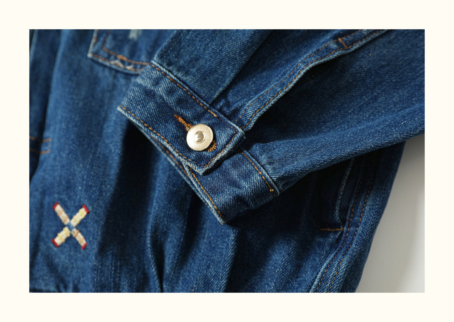 AMI Vintage Distressed Japanese-Style Denim Jacket – Heavy-Duty Embroidered Coat for Men