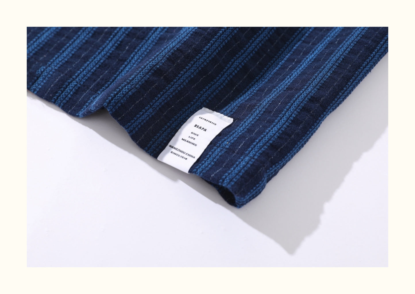 Pure Cotton Blue Striped Cuban-Collar Shirt – Japanese Retro, Loose Fit, Summer Essential