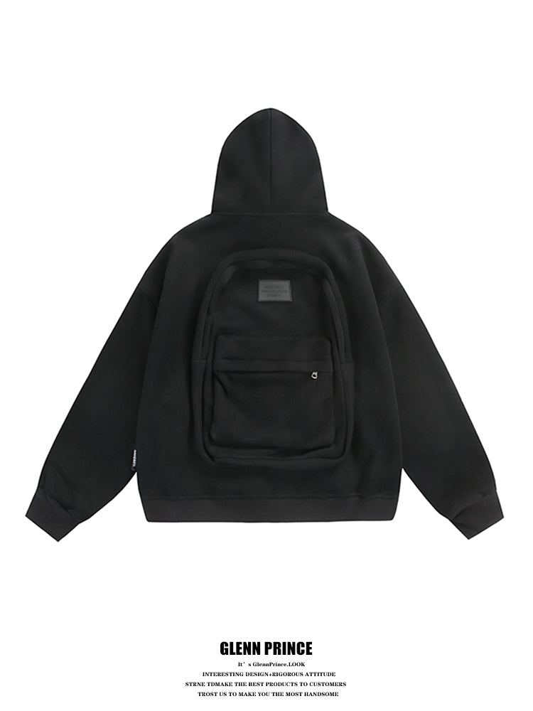 American Style Trendy Brand 3D Backpack Hooded Cardigan Sweatshirt Men Spring Niche Design Zipper Jacket