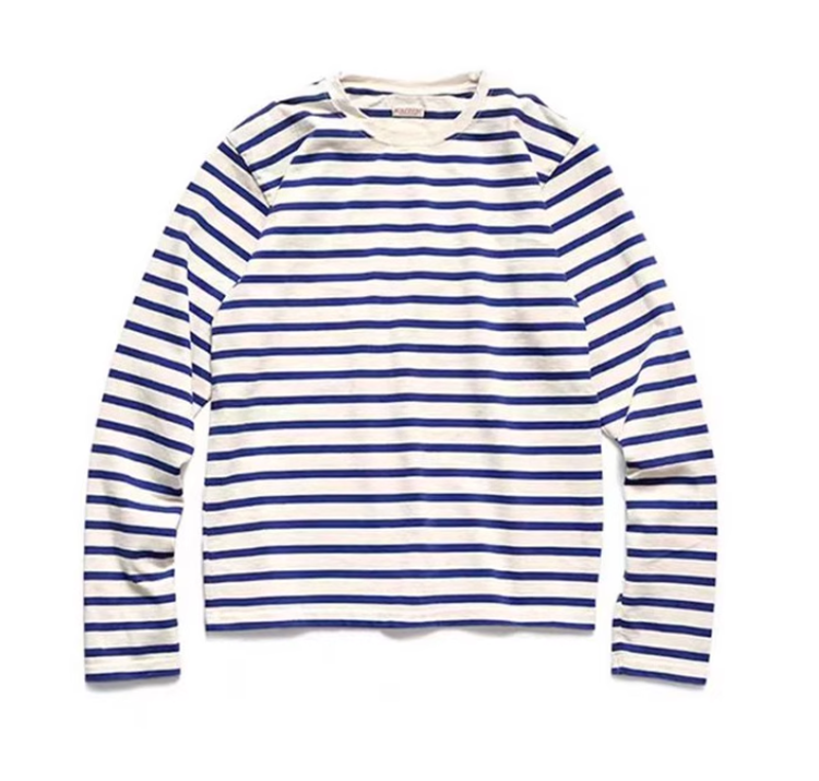 Japanese men's and women's striped four-eye smiley face print casual long-sleeved base shirt T-shirt