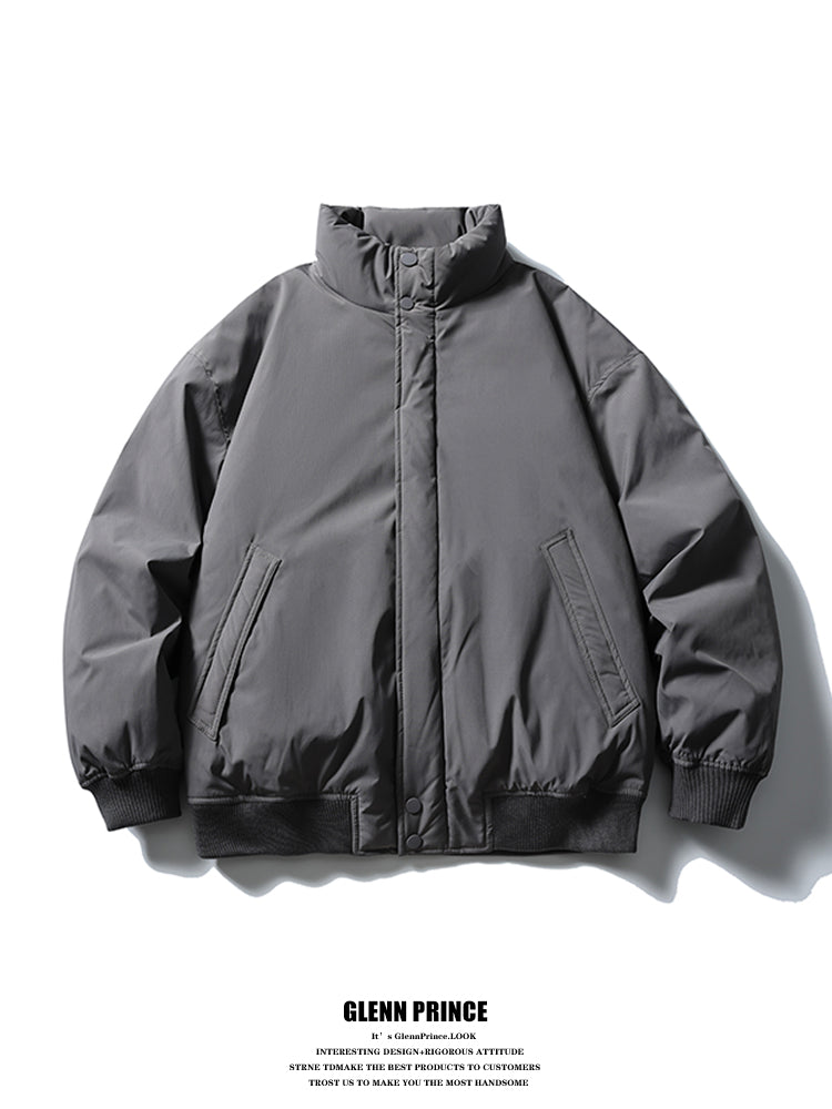 American Retro Basic Stand Collar Workwear Down Jacket for Men Winter Versatile Couple White Duck Down Coat