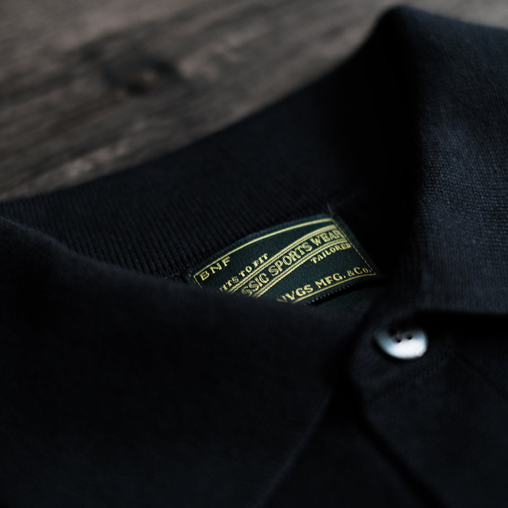 Classic British Retro Pure Black Turn-down Collar Polo Shirt High-woven Long-staple Cotton