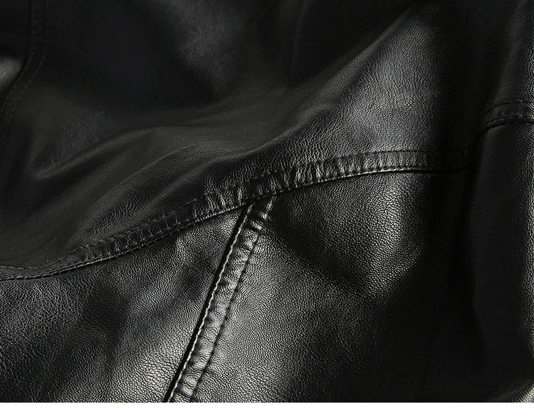 Badge Embroidered PU Leather Biker Jacket – Oversized Unisex | Yamalin clothes | Vintage workwear outfit for men