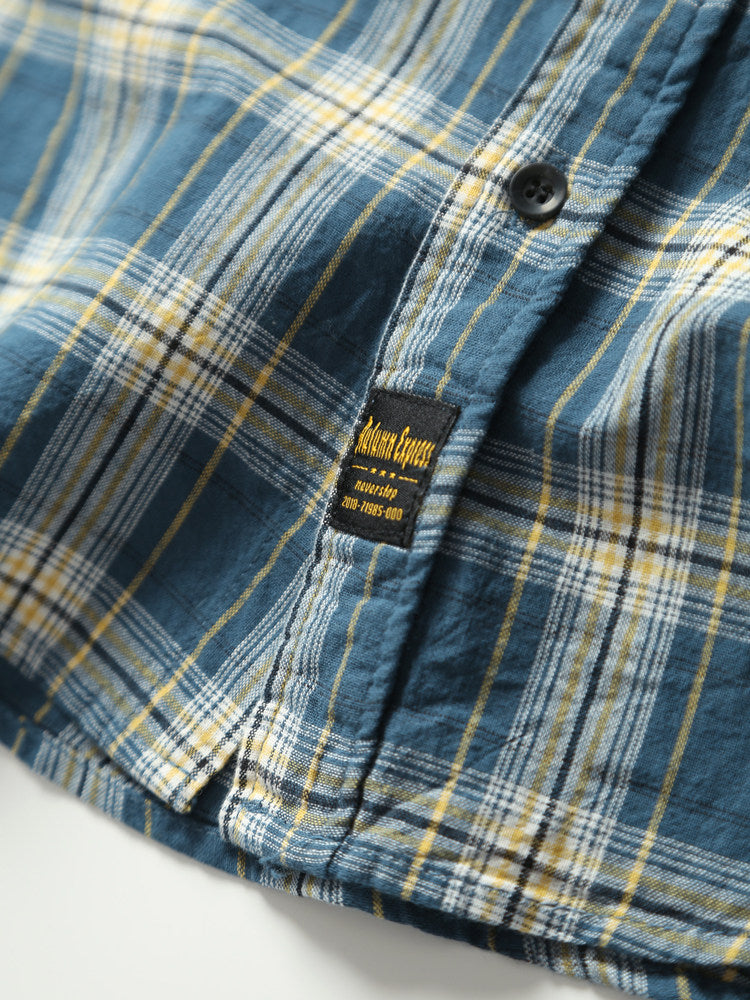 Washed Plaid Casual Shirt – American Retro Unisex Spring Autumn