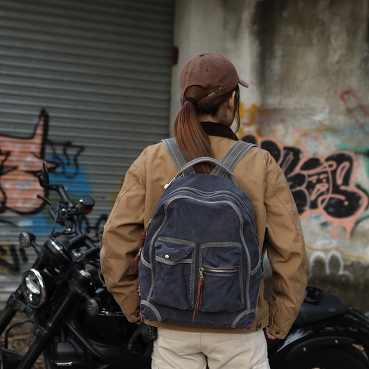 Vintage Canvas Backpack – 20oz Heavyweight Leather Trim