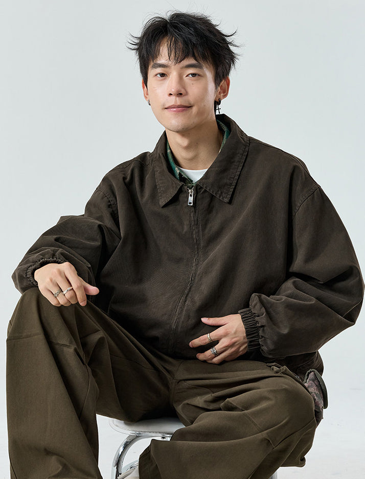 Zip-Front Jacket – Point Collar & Relaxed Fit | Yamalinclothes