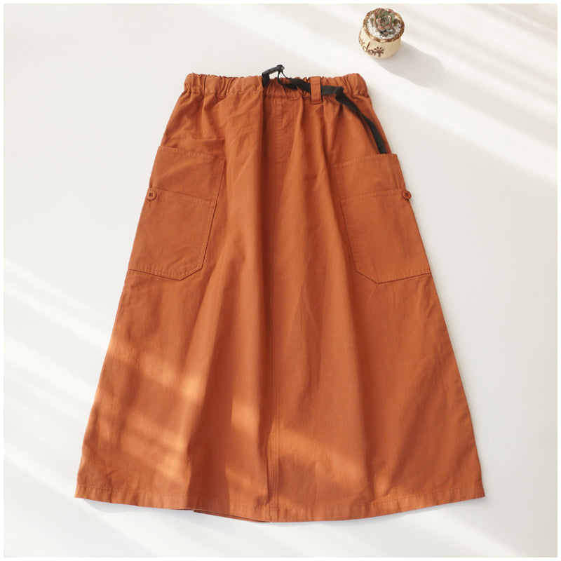Japanese-Style Patchwork A-Line Skirt – High-Waist Loose Fit with Elegant Elastic Waist